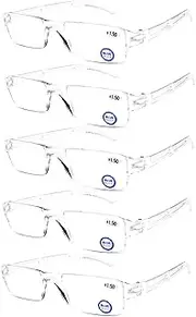 Blue Light Blocking Computer Reading Glasses - AQWANO 5 Pack Clear Frame Rimless Readers Anti Glare Filter Lightweight Eyeglasses for Women Men, 2.5