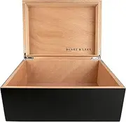 Large Wooden Box with Hinged Lid - Wood Storage Box with Lid - Black Wooden Storage Box - Decorative Boxes with lids (Matte Black)