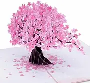 3D Cherry Blossom Pop Up Card, Greet for Birthday, Wedding, Anniversary, Mothers Day, Thank You, Get Well, All Occasion or Just Because, 5" x 7" Cover, Includes Envelope and Note Tag