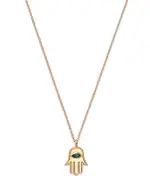Moon & Meadow 14K Yellow Gold Blue Topaz Marquis Hamsa Hand Pendant Necklace, 16-18