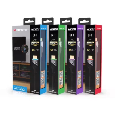 6 Ft. LED Color Light HDMI Cable, Blue Green Red and Purple (4-Pack)