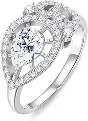 [MUSECLOUD] Teardrop Crystal Rings 925 Sterling Silver Engagement Rings for Women Bridal Eternity Rings Dainty White Gold Plated Costume Jewelry Wedding Promise Rings for Her
