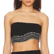 NWT NBD Bruna Embellished Bra Top Black silver rhinestone cropped Revolve S