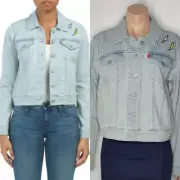 Levi's Trucker Lightning Bolts Patches Wow Stretch Light Wash Denim Jacket Sz L