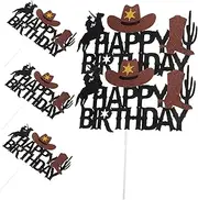 LABRIMP 5pcs Cowboy Theme Cake Toppers for Birthday Parties Western Party Decorations Non Edible Cupcake Picks Fun Western Flair for Cakes and Muffins