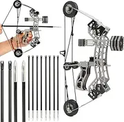 ZSHJGJR 10" Mini Compound Bow 12lbs, Mini Archery Bow and Arrow Set,Shooting Range 40-50m, Right/Left Handed for Target Shooting Hunting Games Pocket Bow Archery Gift