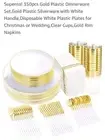 350pcs Gold Plastic Dinnerware Setgold Plastic Silverware With White Handledispo