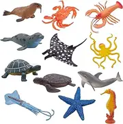 Kiddisie 12PCS Sea Animal Figures Toys Plastic Ocean Animals Figurines with Dolphin, Sea Turtle, Octopus, Starfish for Kids Toddler Party Supplies Cake Topper(12PCS Ocean Animal)