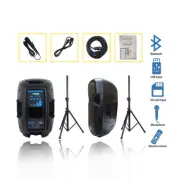 Dual 12" PA Active Speakers System 2000W Powered USB BT Audio Speaker Stands