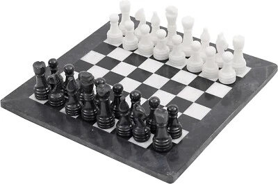 Marble Chess Set with Storage Box 15 inches Black and White Handmade Board Games