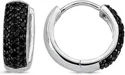 [CASSINI Sterling Silver] Cassini 3CZSX1 Folding Creole Earrings Made of High-Quality 925 Sterling Silver with Black Zirconia Stones Modern Design, Sterling Silver