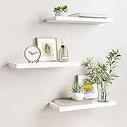 aimu Set of 3 Floating Shelves,Wall Mounted Storage Shelf,White Finish Wall Mount Shelf Sets.Wood Wall Shelves for Decor and Display,Be Usecfor Kitchen, Bathroom,Living Room, Bedroom and More.