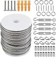LMSNE Kit De Cuerda Alambre De 50 M, Cable Acero Inoxidable 304 Con Revestimiento Vinilo,Tensor para Cables Alambre,Cable Acero Tensores M5 para Cadena De Luces Colgantes,Valla JardíN.
