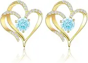 RIVIKO Love Heart Earrings For Women 925 Sterling Silver Gold Plated Zirconia Birthstone Stud Earrings for Mother Wife Girls Sister Birthday Christmas Valentine's Mothers Day Jewelry Gift