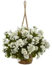 Nearly Natural Geranium Hanging Basket Artificial Plant UV Resistant (Indoor/Outdoor)