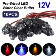 10x 12V 10mm Pre-Wired LED Water Clear Bulb Cable 20cm Constant Prewired Light