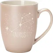 100 North Zodiac 10 Ounce White and Precious Pearl Metallic Finish, Comfortably Fits Your Hands, New Bone China Coffee Tea Cup Mug, Taurus