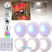 6Pcs Under Cabinet Lighting Kit LED Counter Closet Shelf Puck Light with Remote