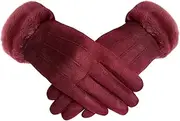 [TOSKATOK] Ladies Womens Stylish Faux Suede Soft Warm Cosy Winter Gloves with Cosy Liner and Faux Fur Cuff