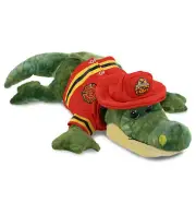 DolliBu Green Alligator Firefighter Plush with Red Fireman Costume - 8.5 Inches