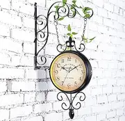 Outdoor Garden Clock, Double Sided Wall Clock Outside Station Clocks for Garden Indoor Home Decoration,Silent Bell