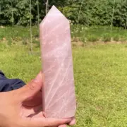 0.99kg Natural Rose Quartz Obelisk Point Quartz Crystal Wand Reiki Tower Decor