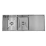 1140*440*230mm BK Arcko LUX 304 Stainless Steel Chrome Square Top Mount / Under Mount Double Bowls With Drainer Laundry Kitchen Sink