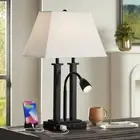 Deacon Modern Desk Lamp 26" High Black USB Outlet LED Gooseneck Light Bedroom