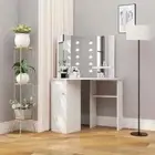 Corner Dressing Table Make-up Table with LED Light Concrete Grey/White vidaXL