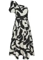 Rebecca Vallance Pompidou Printed Taffeta Midi Dress - Black - 12 (UK12 / M) 12 (UK12 / M)