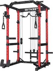 RitKeep Destroyer M10 2x2'' Power Rack 1500lbs Capacity with Crossover Cable Pulley System, LAT Pulldown Bar, Dip Bar, Safety Bar for Home Workout