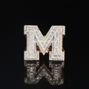 925 Silver Round & Baguette VVs Moissanite Iced Out Fine M Initial Hip Hop Ring