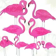 8 Pink Flamingo Yard Decorations - Flamingo Signs with Plastic Feet Stakes for Tropical Garden Yard Outdoor Lawn Decor