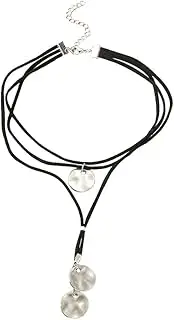 [yaozeio] Boho Wrap Velvet Choker Necklace Tassel Long Chain Necklace Western Black Leather Necklace for Women Layered Disc Pendant Necklace Christmas Birthday Gifts for Girls