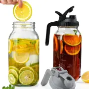 64 oz Glass Pitcher with Lid 2 Pack,2 Quart Mason Jar Pitcher with Lid and Sp...