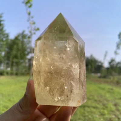 Top! 0.27kg Natural Smoky citrine Obelisk Reiki Crystal Wand Point Tower Decor