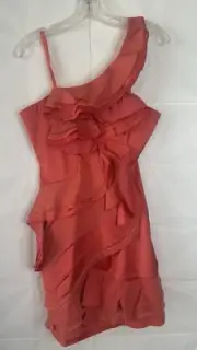 BCBG Dress MAXAZRIA Jonesy Ruffled Adjustable One Shoulder Dress Coral Size 6.