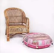 Sophia Art Round Floor Pillow Cushion Patchwork Pouf Ottoman Vintage Indian Foot Stool Bean Bag Floor Pillow Cover Home Decor Living Room Ottoman Bohemain Pillows (Pink, 28 Inch)