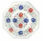 12" Semi Precious Stones Inlay Handmade Work Marble Side Table Top