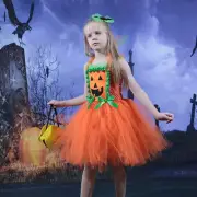 Halloween Girl Fancy Dress Costume Pumpkin Princess Sleeveless Mesh Skirt