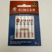 New Singer Sewing Machine Microtex Needles 90/14, 5pk Tight Med Woven Fabric