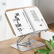 Mingzhe Desktop Book Stand for Reading with 360° Rotating Base Wooden Panel & Page Clips Foldable and Angle Adjustable for Cooking Book Holder Textbook Recipe Magazine Document Storybook Cookbook