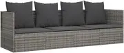 vidaXL Grey Poly Rattan Outdoor Lounge Bed with Adjustable Sides and Cushions, Easy Assembly and Durable Material