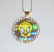 Vintage Looney Tunes TWEETY BIRD Prism Pog Cap Chain Pendant Necklace Cartoon WB