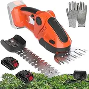Cordless Hedge Trimmer，2-in-1 Hedge Cutter & Grass Shear，with 2 x 1500mAh Batteries, 22cm Long Blade + 13cm Wide Blade，Garden Hedge Cutter for Lawn, Branches Pruning Hedge