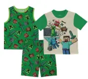 $38 Minecraft Pajamas Set Shorts Tank Top T Shirt Pants Boy 6 8 10 12 Creeper