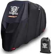 XYZCTEM Motorcycle Cover -Waterproof Outdoor Storage Bag,Made of Heavy Duty Material Fits up to 91 inch, Compatible with Harley Davison and All Motors(Black& Lockholes& Professional Windproof Strap)