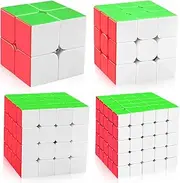 D-FantiX Speed Cube Bundle, Mofang Meilong 2x2 3x3 4x4 5x5 Stickerless Magic Cube Set with Gift Box