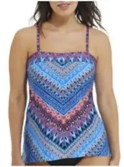Miraclesuit Womens Strapless & Strapped Tankini Top Blue Geometric Pattern Size