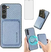 [Asuwish] Phone Case for Samsung Galaxy S23 5G Wallet Cover with Tempered Glass Screen Protector Slim and Credit Card Holder Cell Accessories S 23 23S GS23 G5 SM-S911U 6.1 inch Women Men Blue